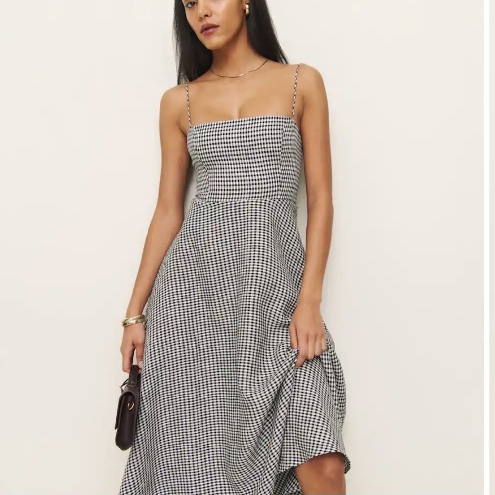 Reformation Monette Linen Dress in Remy Check, Size 6